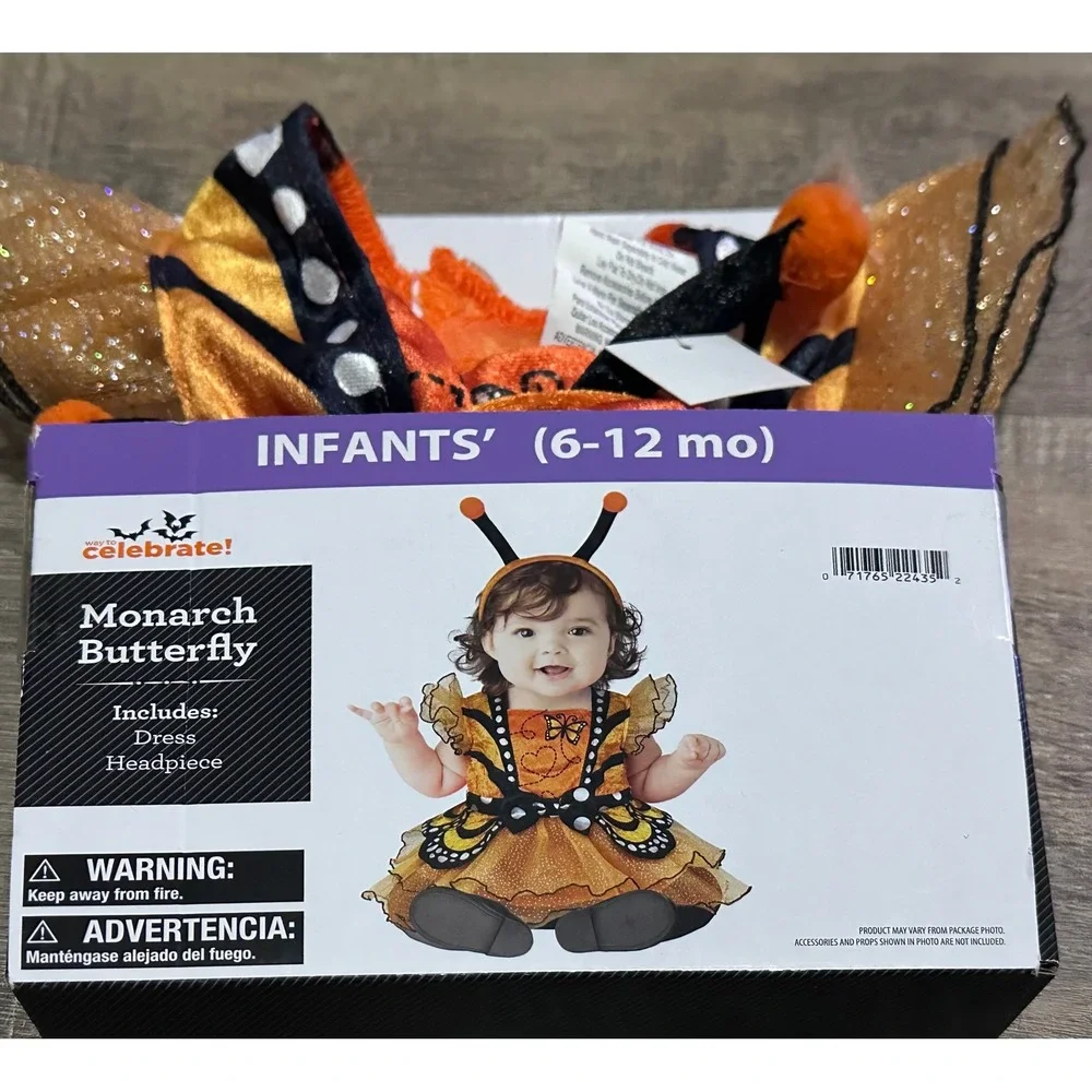 Monarch Butterfly Infant Costume 6-12 Months Dress & Headpiece NWT